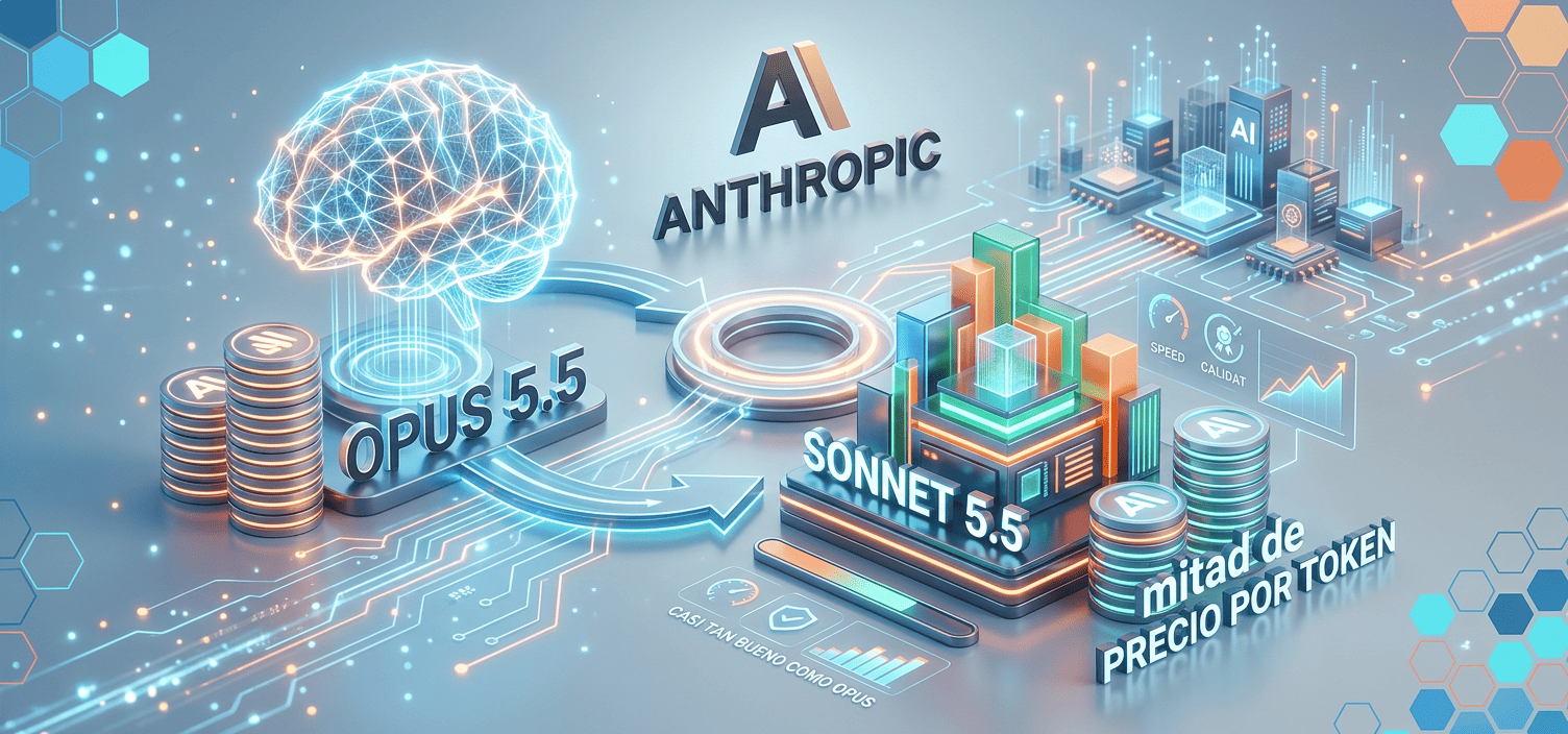 Ilustración de Claude Sonnet 5.5 comparado con Opus 5.5: casi el mismo rendimiento a la mitad del precio por token